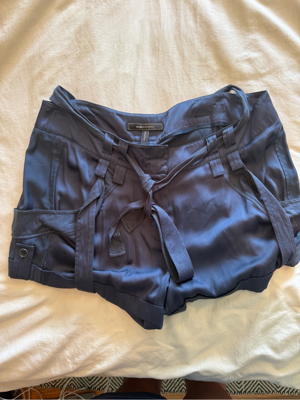 BCBGMaxAzria Navy Tie-Front Silk Blend Bike Shorts